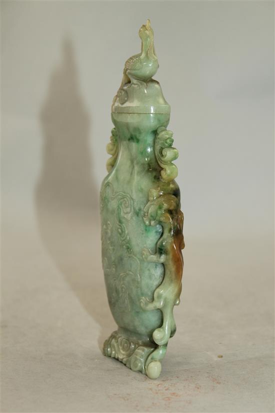 A Chinese jadeite dragon vase and cover, early 20th century, 16cm